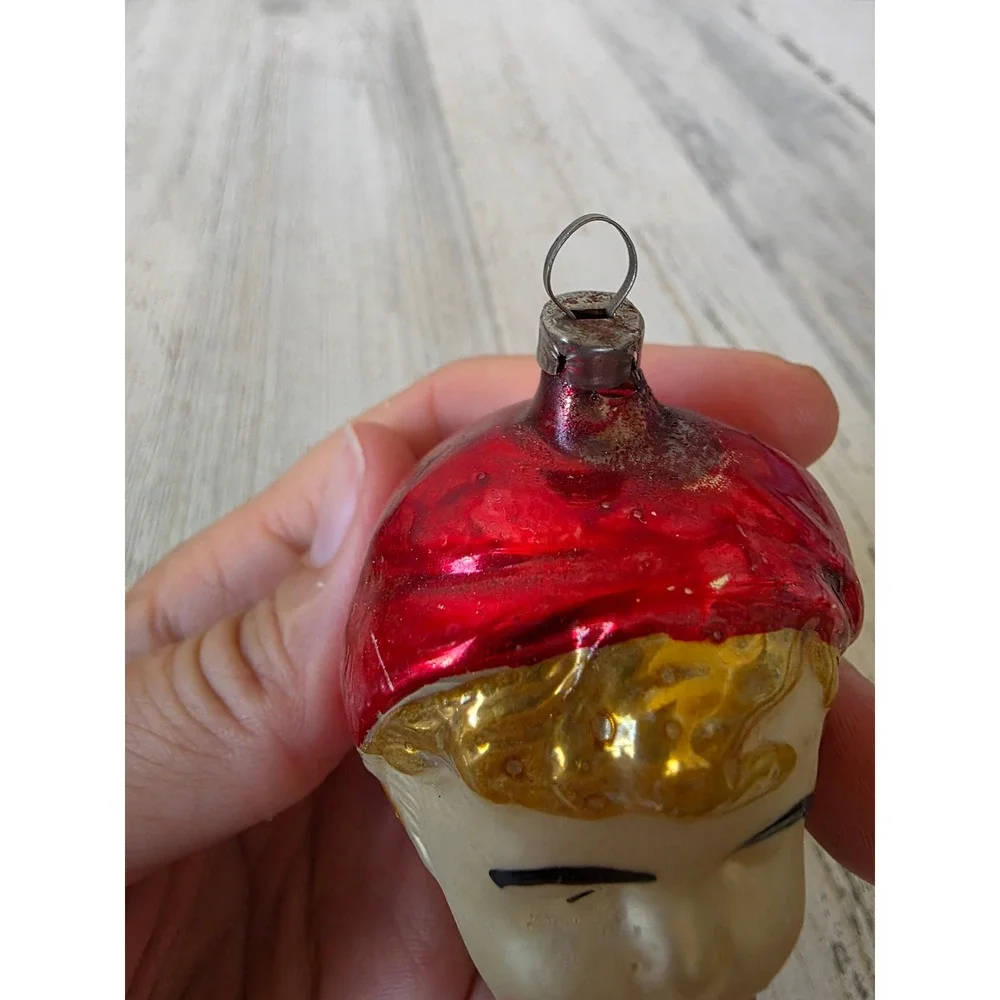 Antique boy glass head cap ornament Xmas tree